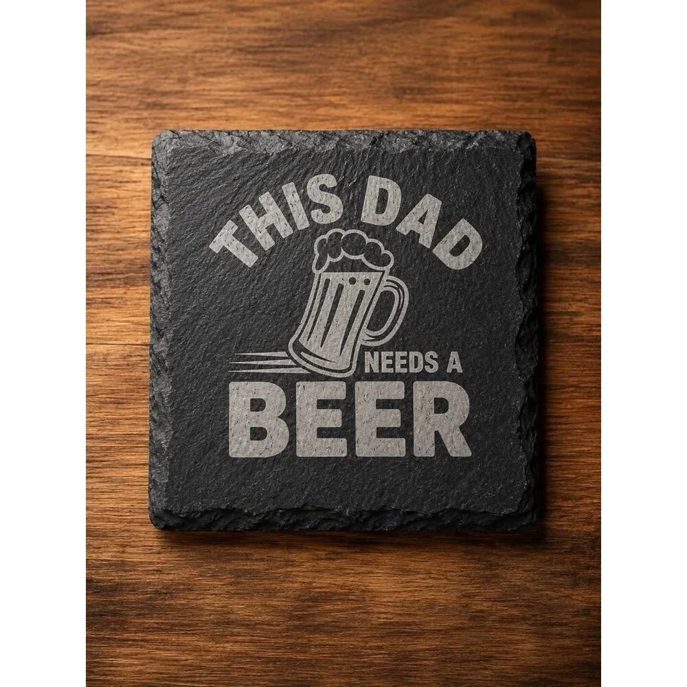 4pc Custom Slate Coaster Set Laser Engraved Fathers Day This Dad  4”